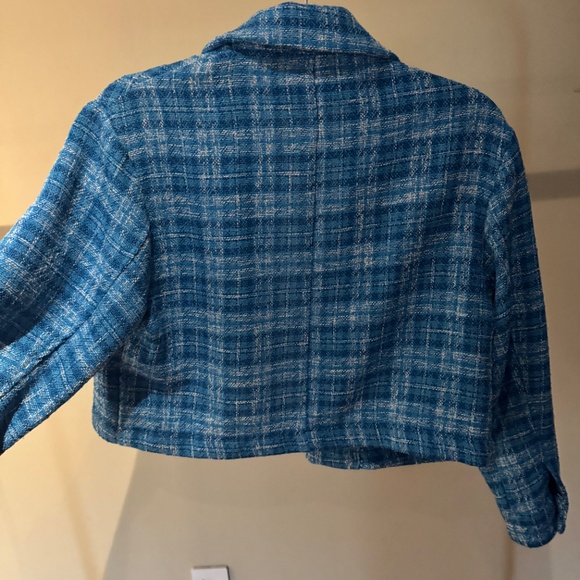 ZARA Blue Tweed Cropped Jacket with Sparkle Buttons - Size XS - Picture 3 of 3